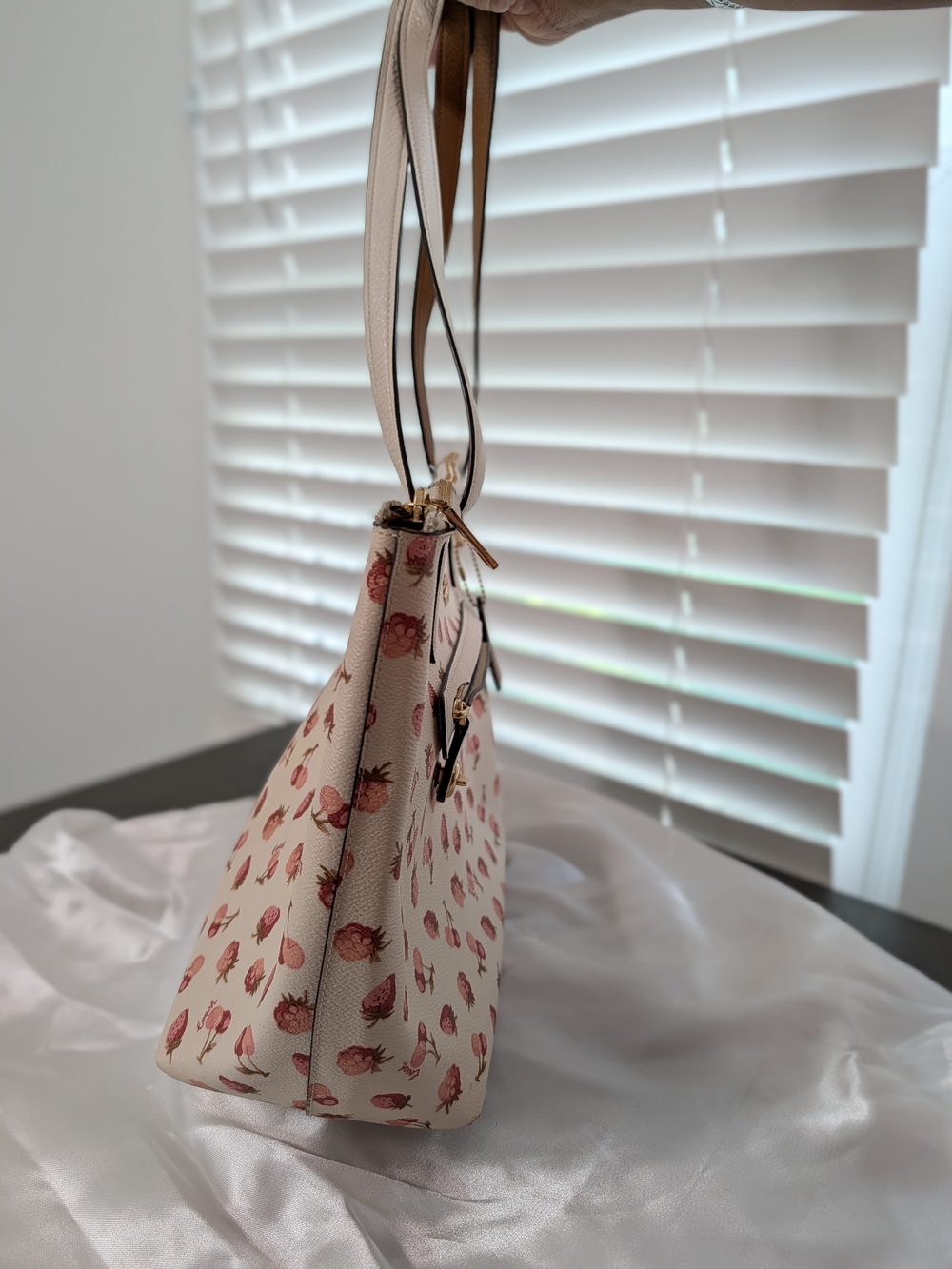 COACH Cream Strawberry Print Tote Bag - Picture 9 of 15